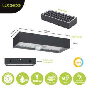 Lampara Solar Pared Arbotante 9w